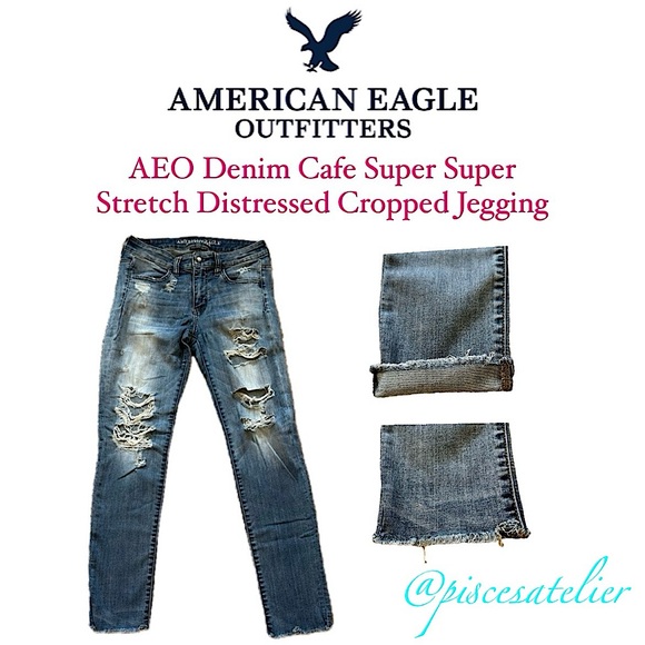 American Eagle AEO Denim Cafe Super Super Stretch Distressed Cropped Jegging, 8 - Picture 5 of 14
